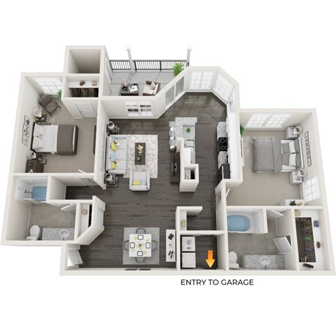 Floor plan for 2 beds, 2 baths, 1257 sqft